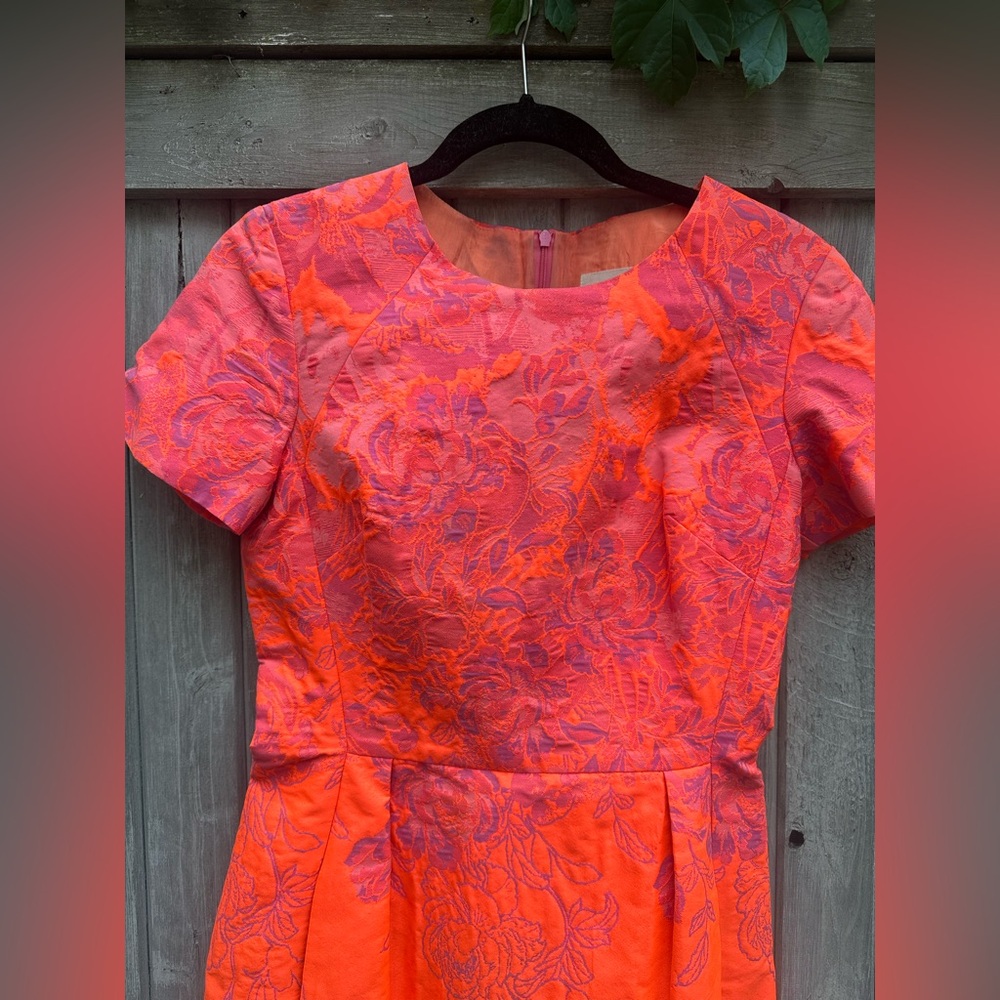 Ginger & Smart Mini Dress Orange & Hot Pink Floral Embroidery Short Sleeve Dress - Picture 3 of 5